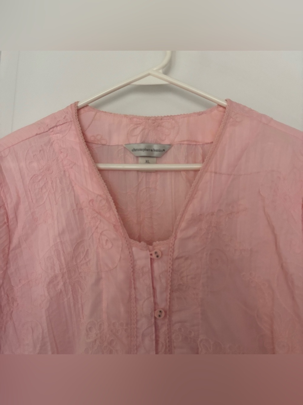 Christopher & Banks button front top  intricate floral embroidery XL pink - Picture 3 of 14